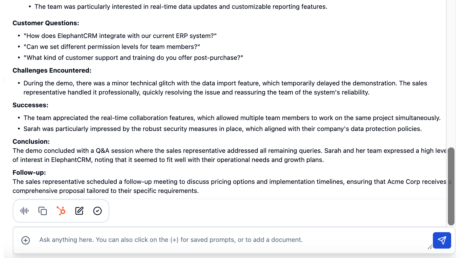 You can effortlessly send notes to HubSpot.